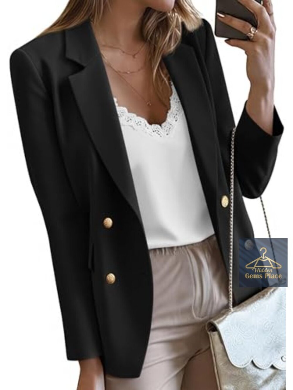 Women's Double Breasted Blazer Long Sleeve Notch Lapel Business Casual Office